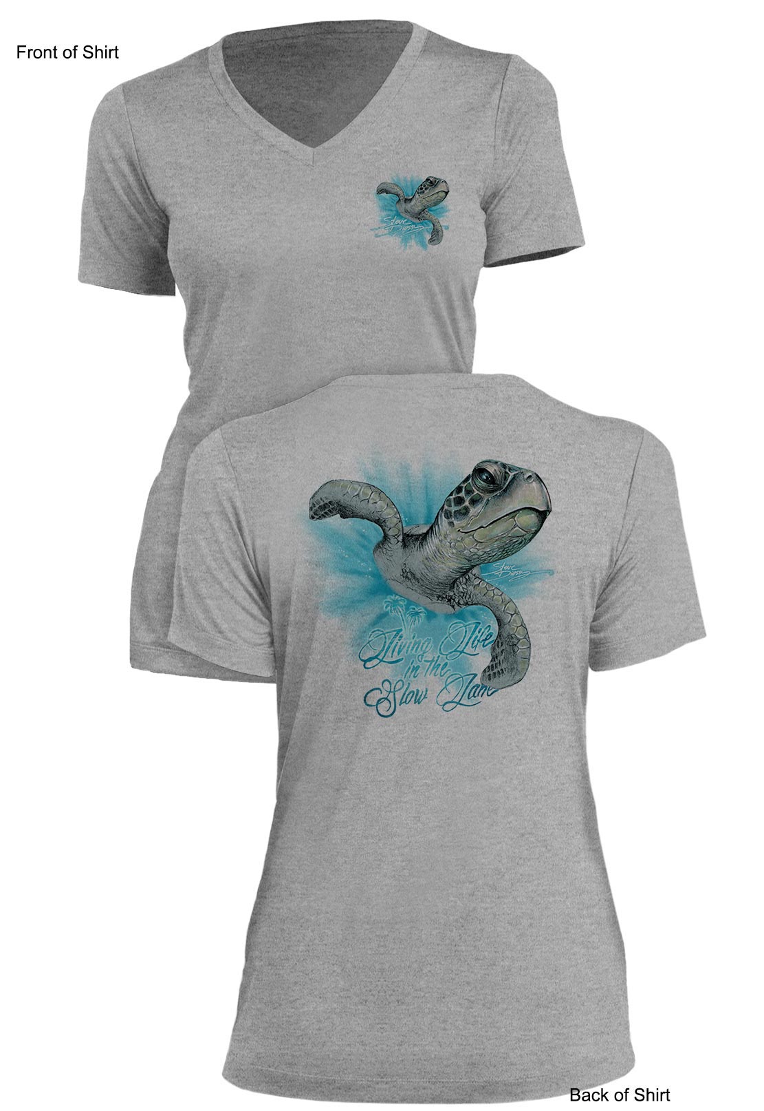 Slow Lane Turtle Color- Ladies Short Sleeve V-Neck-100% Polyester