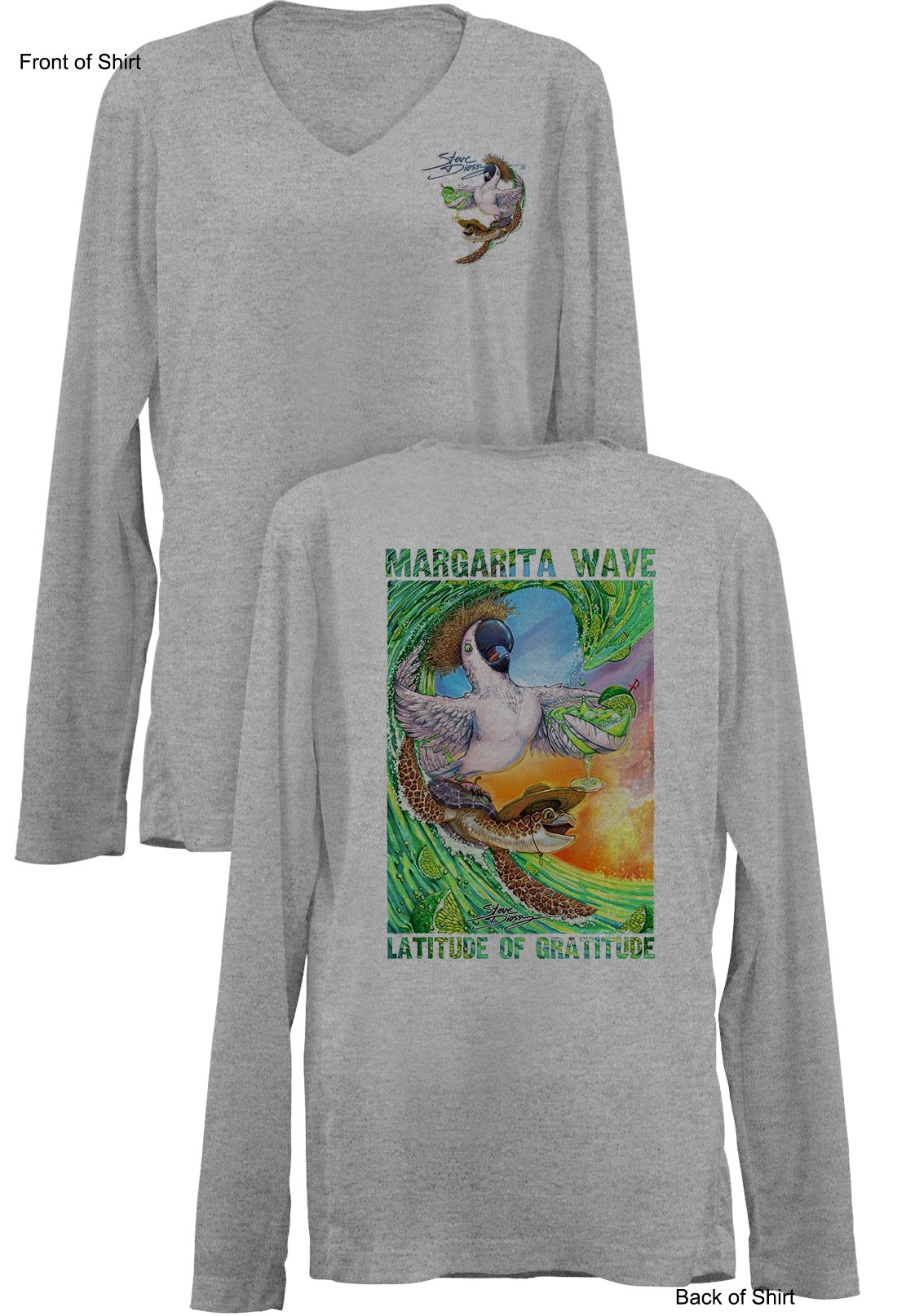 Margarita Wave- Ladies Long Sleeve V-Neck-100% Polyester