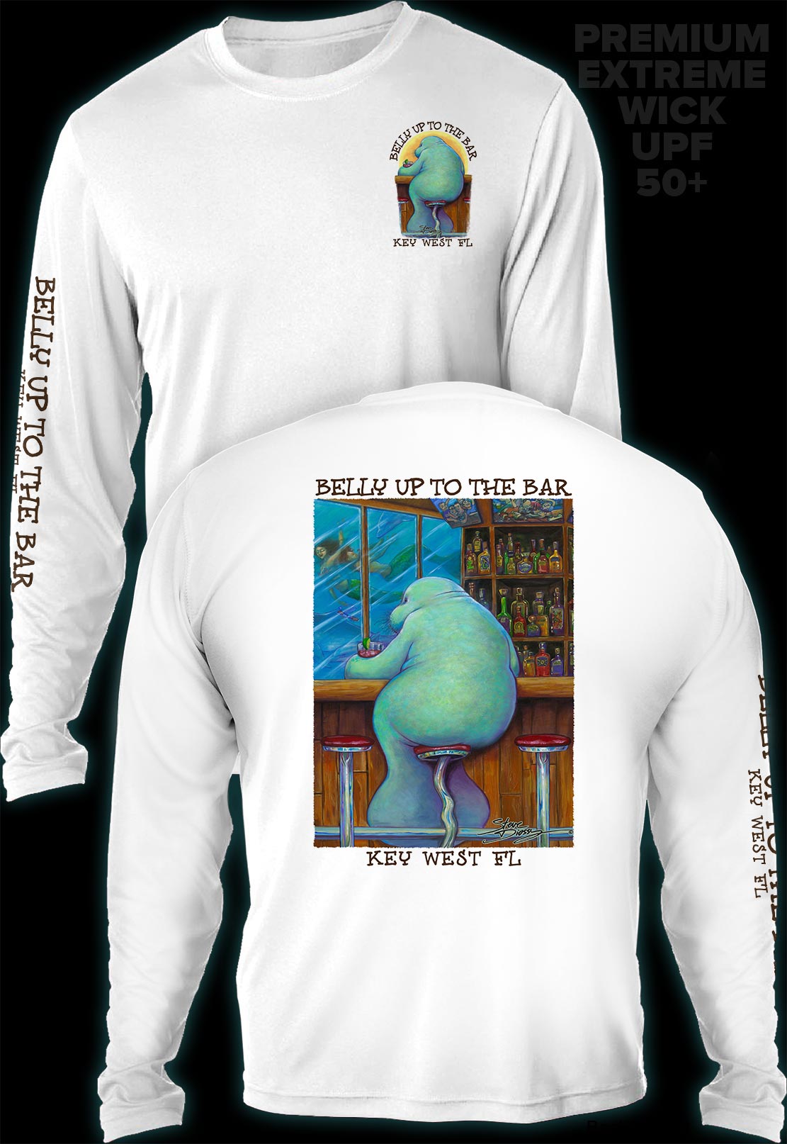 "Belly Up To The Bar - Lonely Manatee" Men's Extreme Wick Long Sleeve Performance Shirt ᴜᴘꜰ-ᴛᴇᴇ