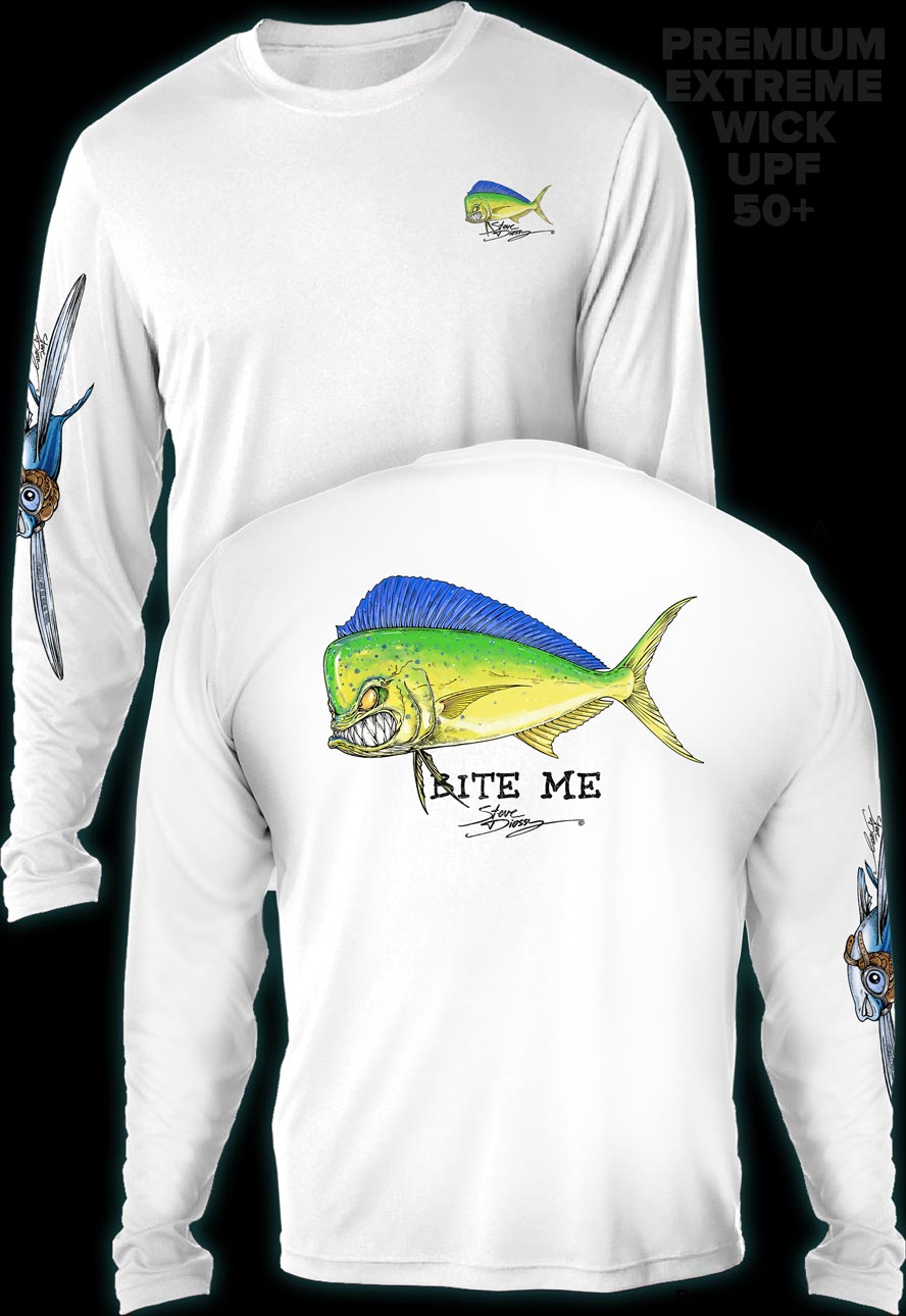 "Bite Me Mahi" Men's Extreme Wick Long Sleeve Performance Shirt ᴜᴘꜰ-ᴛᴇᴇ