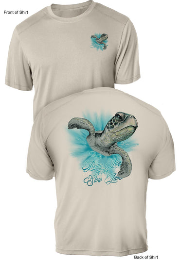 Slow Lane Turtle Color- UV Sun Protection Shirt - 100% Polyester - Short Sleeve UPF 50