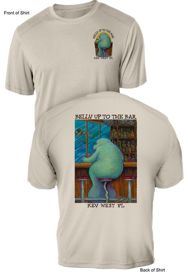 Belly Up to The Bar Lonely Manatee- UV Sun Protection Shirt - 100% Polyester - Short Sleeve UPF 50