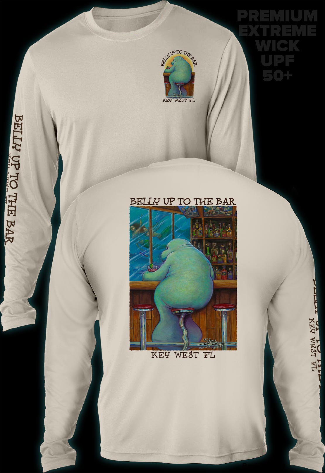 "Belly Up To The Bar - Lonely Manatee" Men's Extreme Wick Long Sleeve Performance Shirt ᴜᴘꜰ-ᴛᴇᴇ