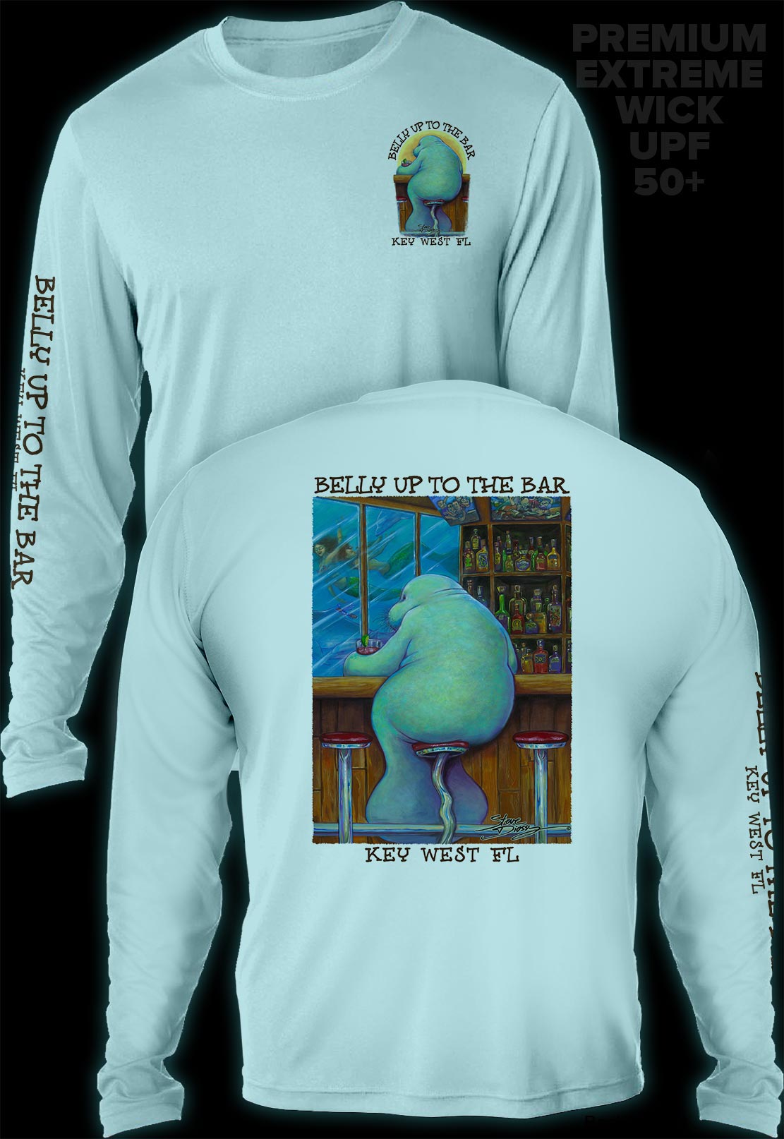 "Belly Up To The Bar - Lonely Manatee" Men's Extreme Wick Long Sleeve Performance Shirt ᴜᴘꜰ-ᴛᴇᴇ