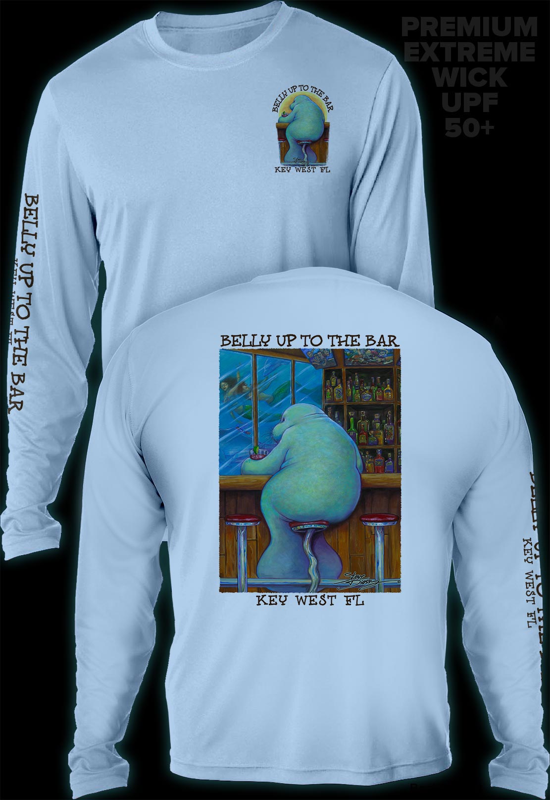 Pre-Order: "Belly Up To The Bar - Lonely Manatee" Men's Extreme Wick Long Sleeve Performance Shirt ᴜᴘꜰ-ᴛᴇᴇ