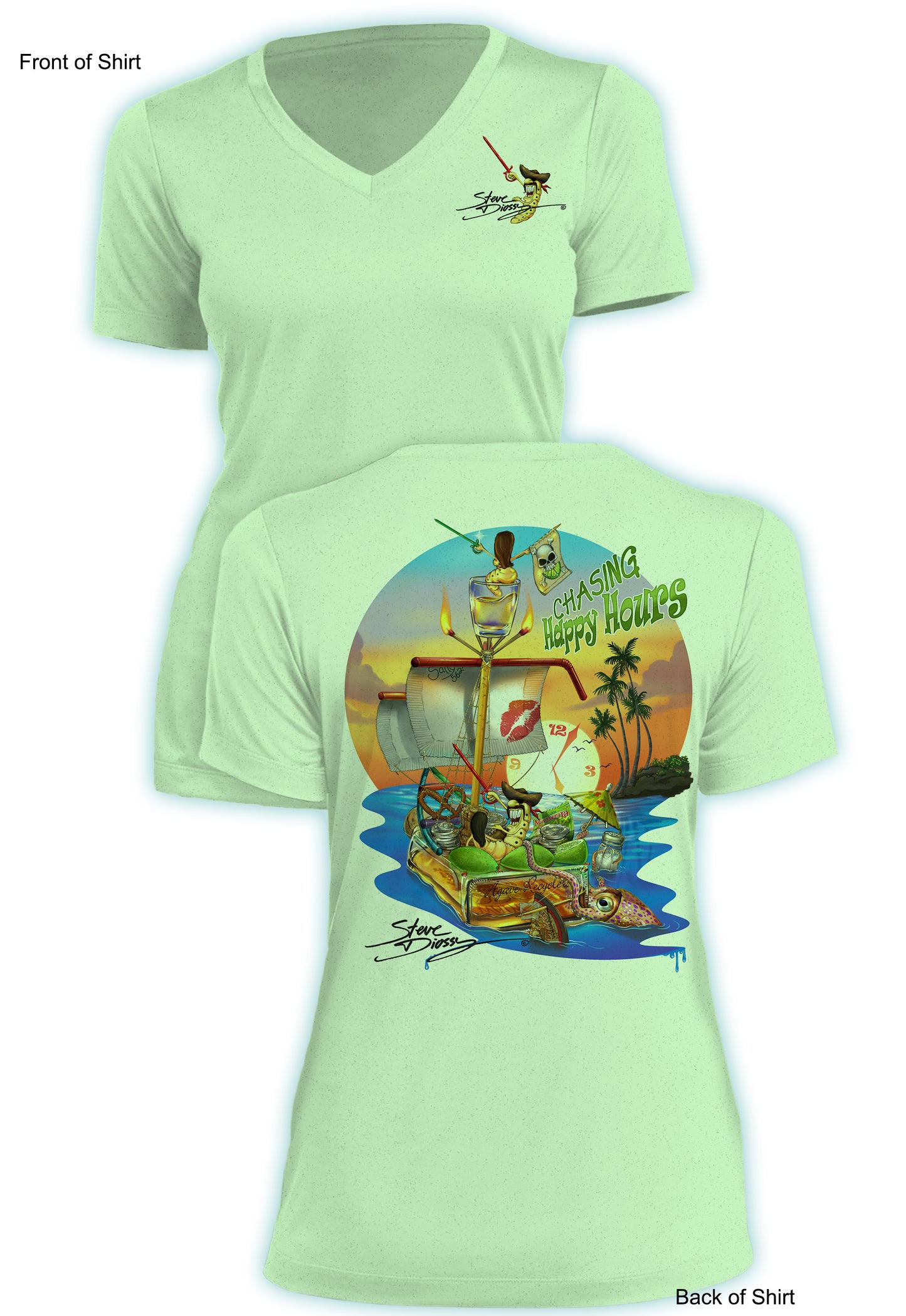 Chasing Happy Hours - Ladies Short Sleeve V-Neck-100% Polyester