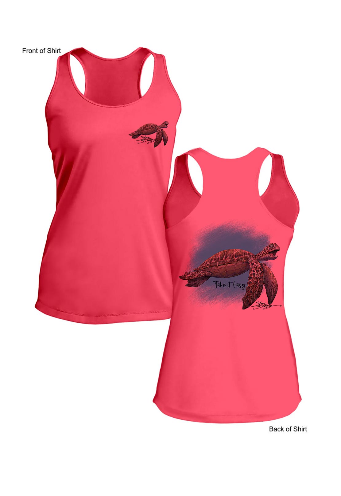 Take It Easy Turtle- Ladies Racerback Tank-100% Polyester