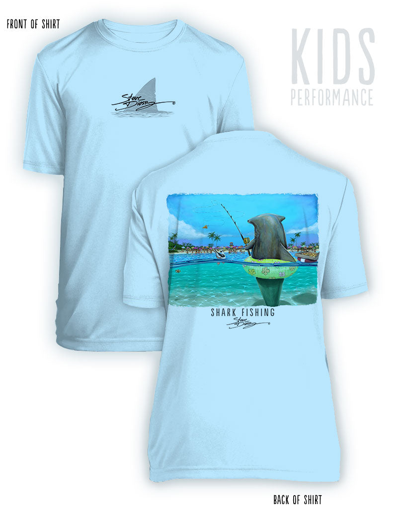 Shark Fishing- KIDS Short Sleeve Performance - 100% Polyester