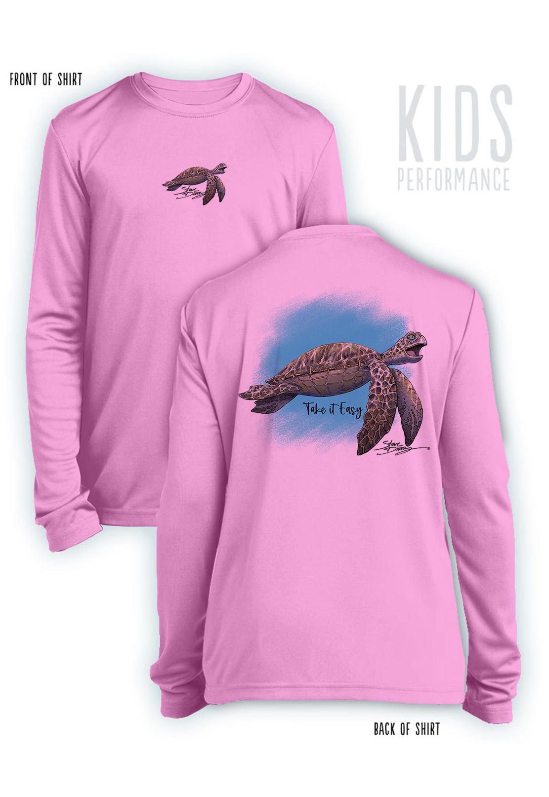 Take It Easy Turtle- KIDS Long Sleeve Performance - 100% Polyester