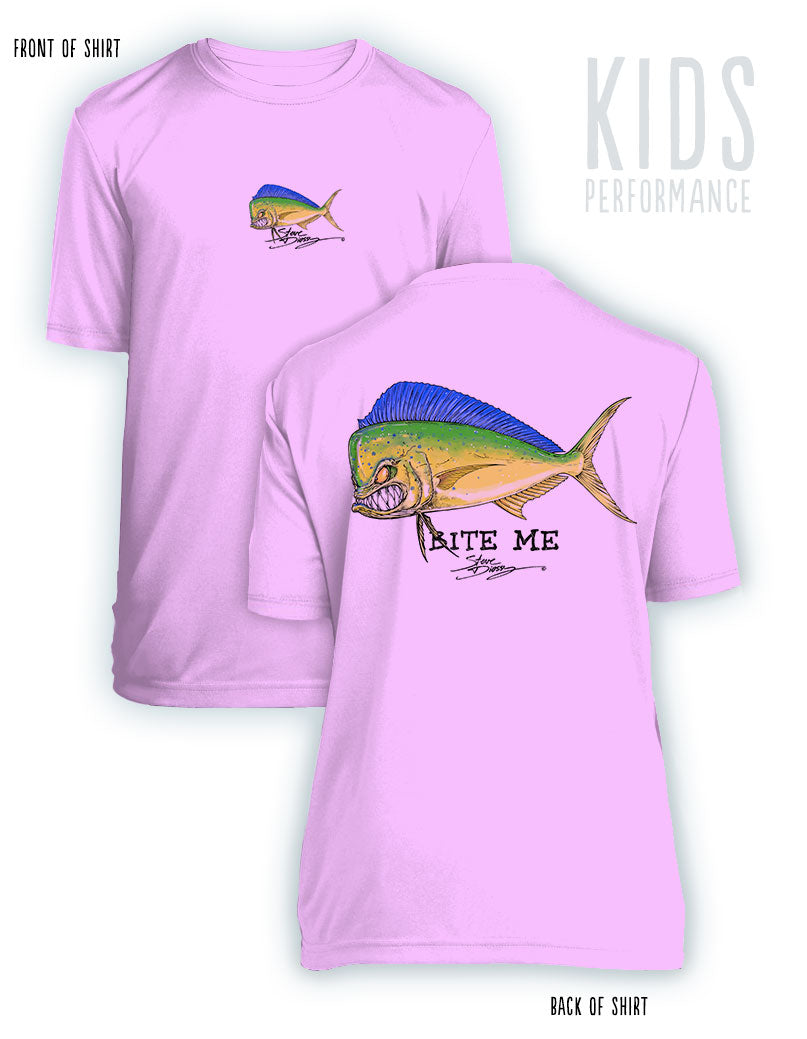 Bite Me Mahi- KIDS Short Sleeve Performance - 100% Polyester