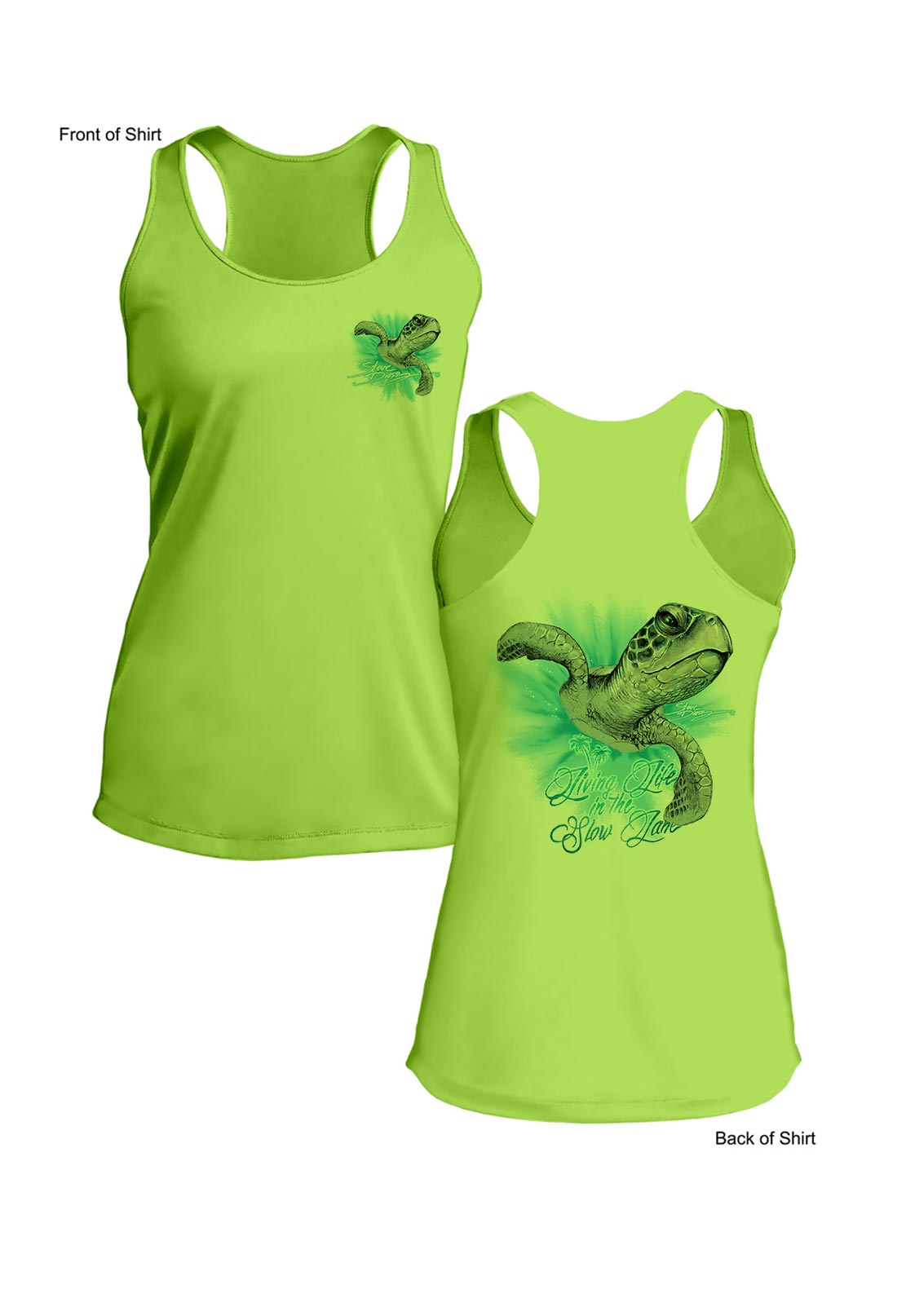 Slow Lane Turtle Color- Ladies Racerback Tank-100% Polyester