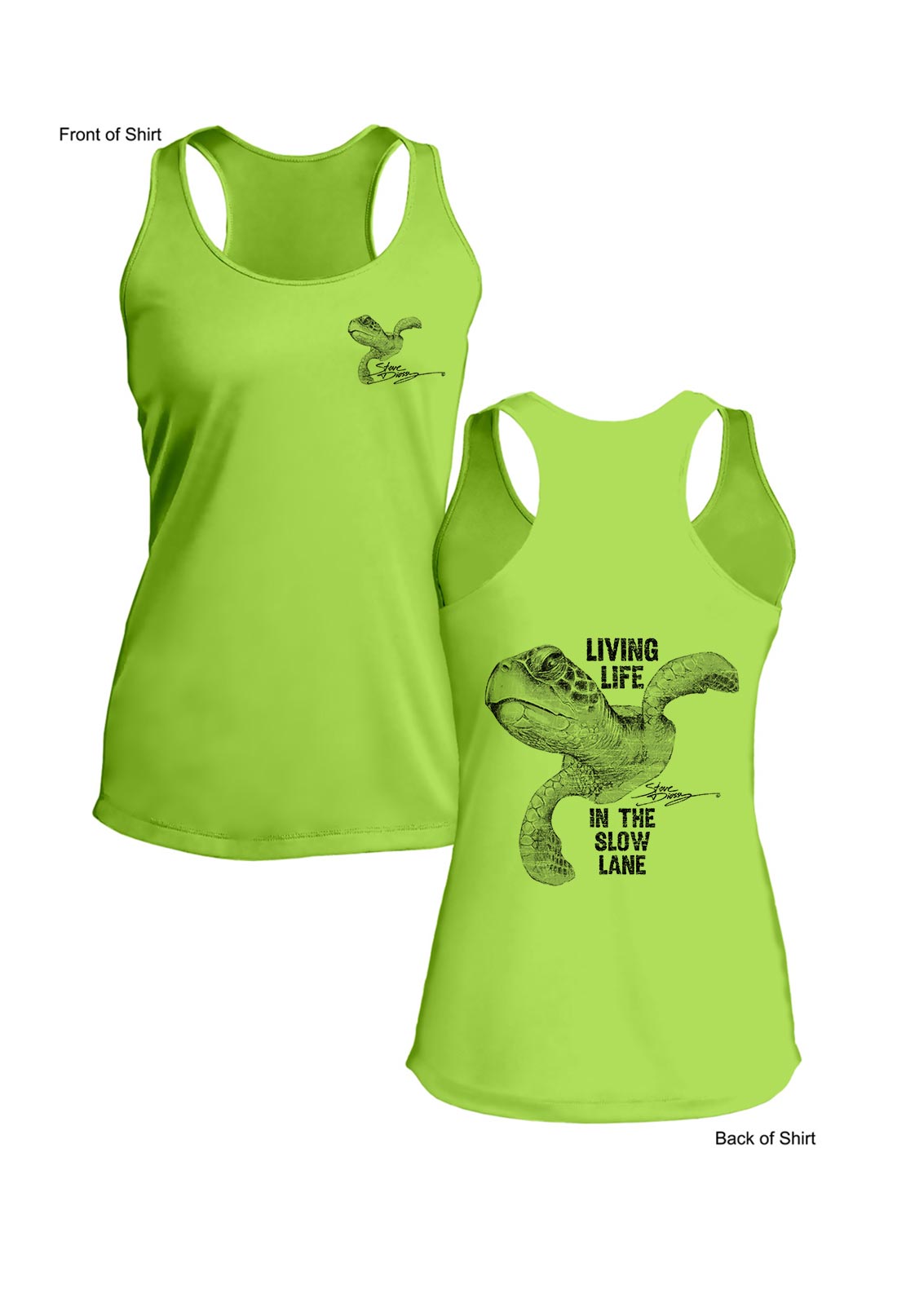 Slow Lane Turtle B&W- Ladies Racerback Tank-100% Polyester