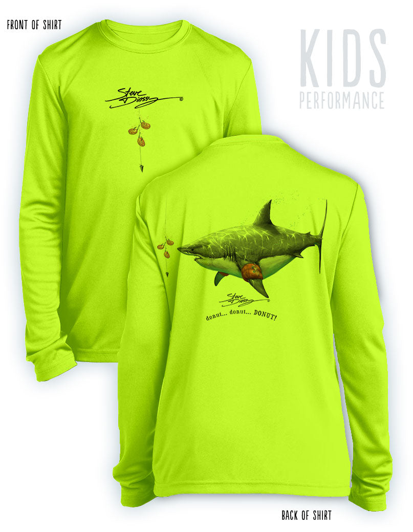 Donut Shark- KIDS Long Sleeve Performance - 100% Polyester
