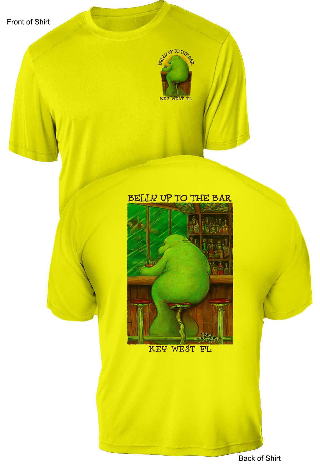 Belly Up to The Bar Lonely Manatee- UV Sun Protection Shirt - 100% Polyester - Short Sleeve UPF 50