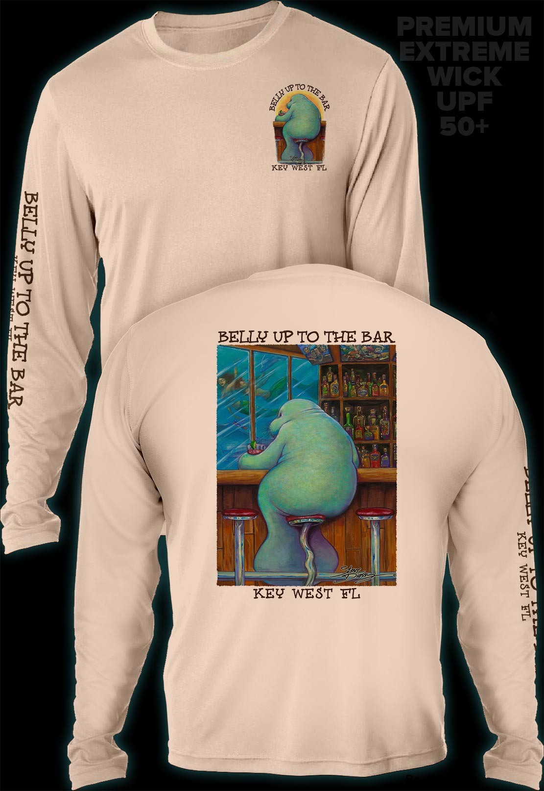 "Belly Up To The Bar - Lonely Manatee" Men's Extreme Wick Long Sleeve Performance Shirt ᴜᴘꜰ-ᴛᴇᴇ