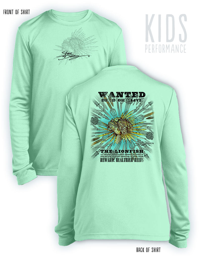 Lionfish Wanted- SPEARS- KIDS Long Sleeve Performance - 100% Polyester