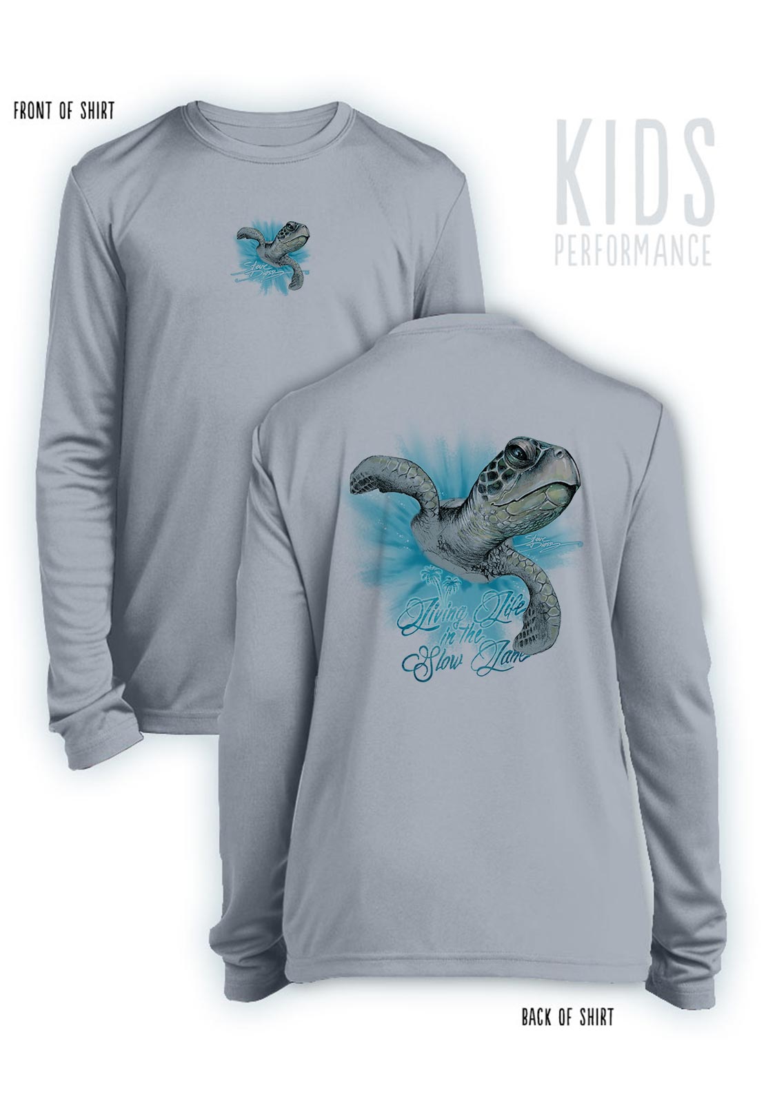 Slow Lane Turtle Color- KIDS Long Sleeve Performance - 100% Polyester