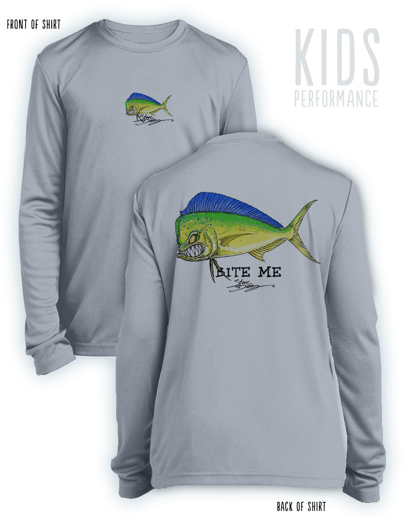 Bite Me Mahi- KIDS Long Sleeve Performance - 100% Polyester