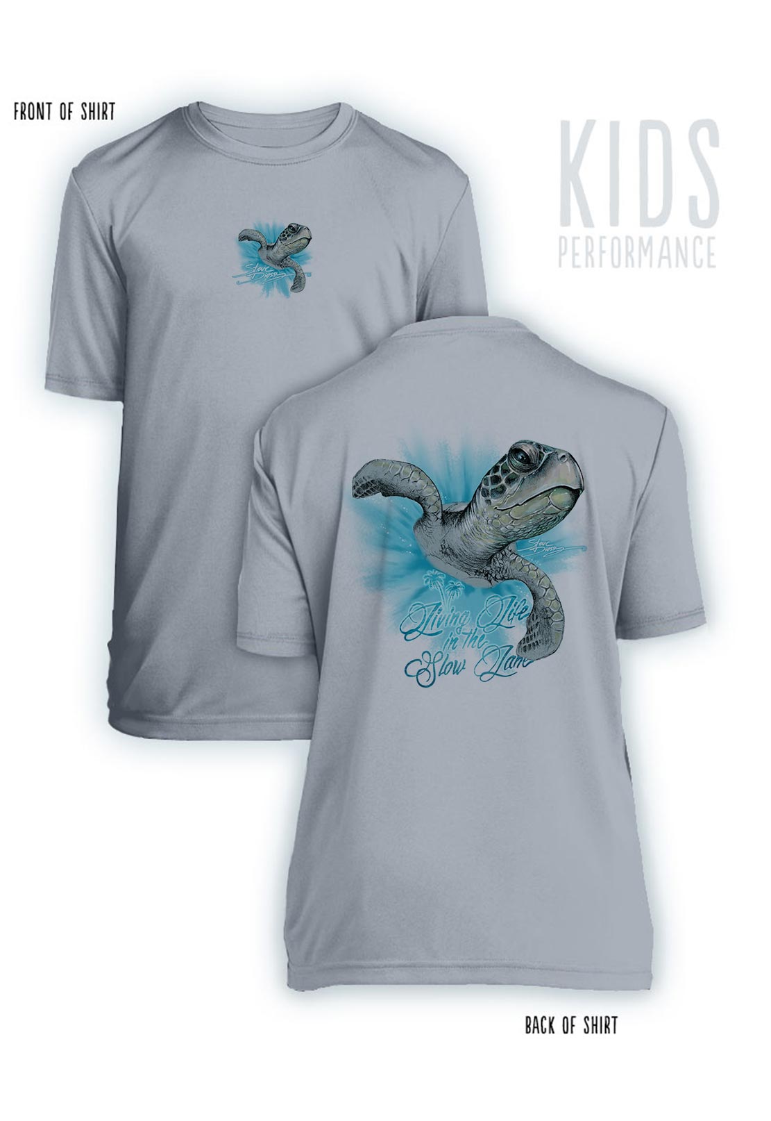 Slow Lane Turtle Color- KIDS Short Sleeve Performance - 100% Polyester