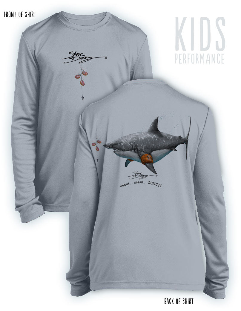 Donut Shark- KIDS Long Sleeve Performance - 100% Polyester
