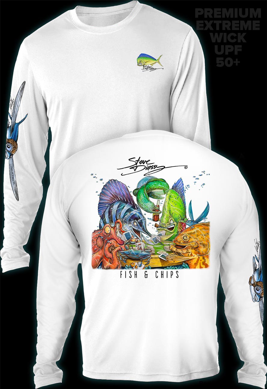 "Fish N Chips" Men's Extreme Wick Long Sleeve Performance Shirt ᴜᴘꜰ-ᴛᴇᴇ