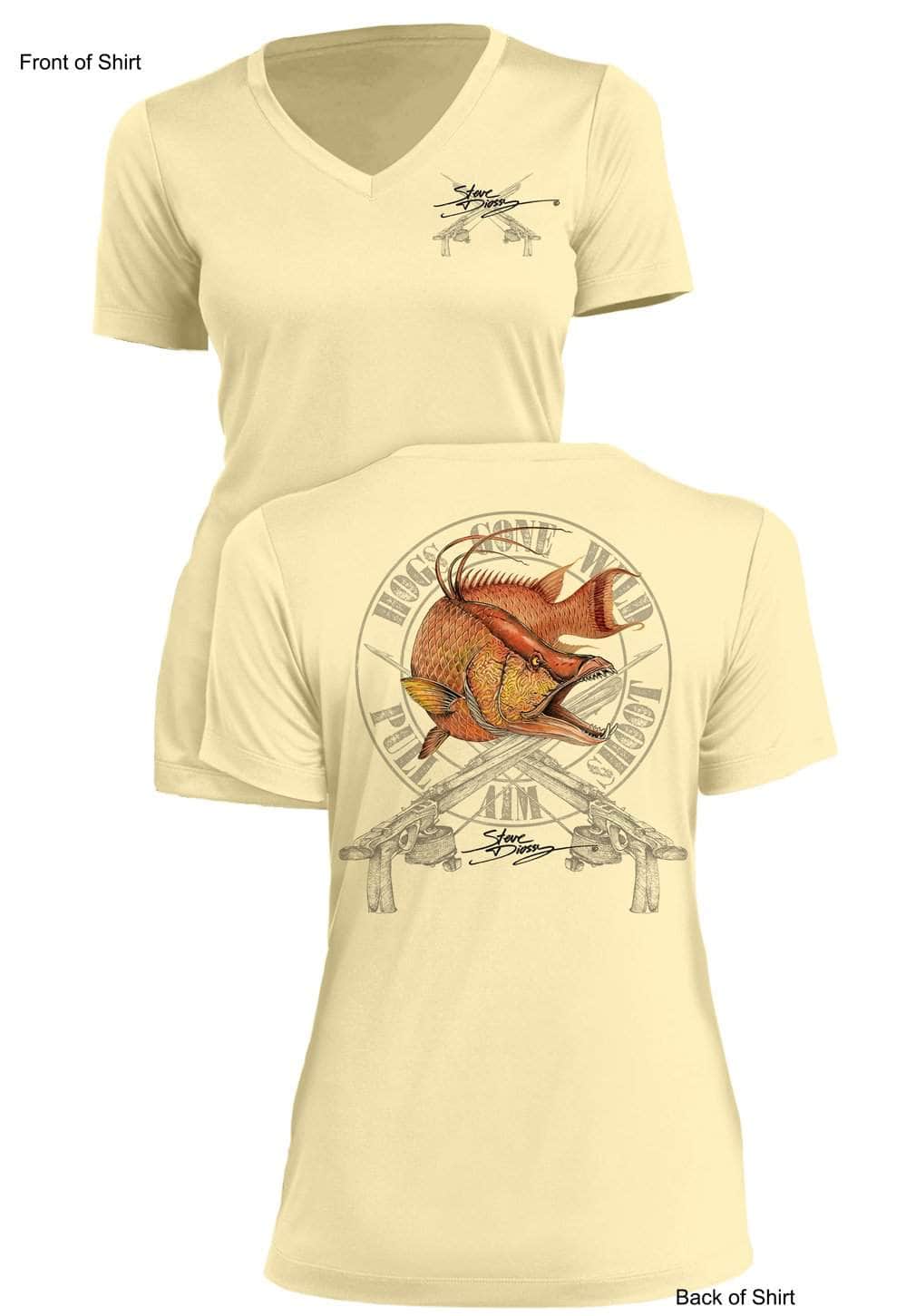 Hogs Gone Wild- Ladies Short Sleeve V-Neck-100% Polyester