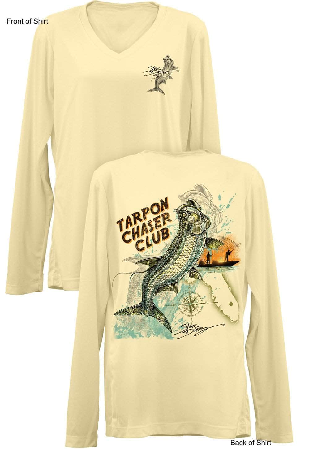 Tarpon Chaser- Ladies Long Sleeve V-Neck-100% Polyester