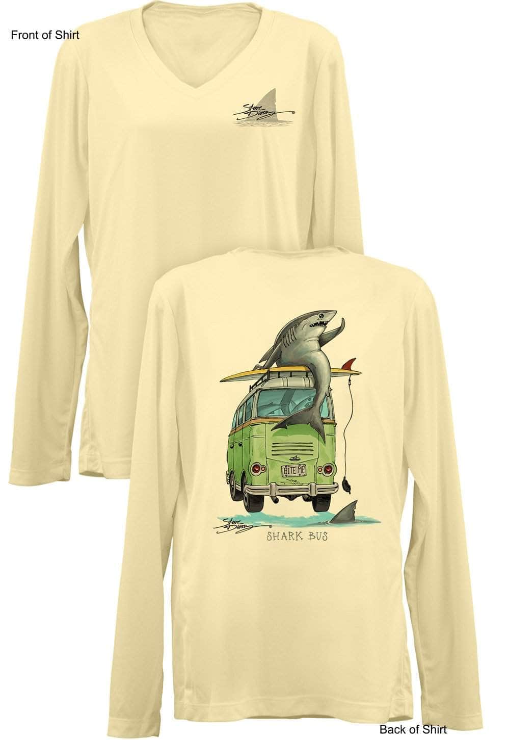 Shark Bus - Ladies Long Sleeve V-Neck-100% Polyester
