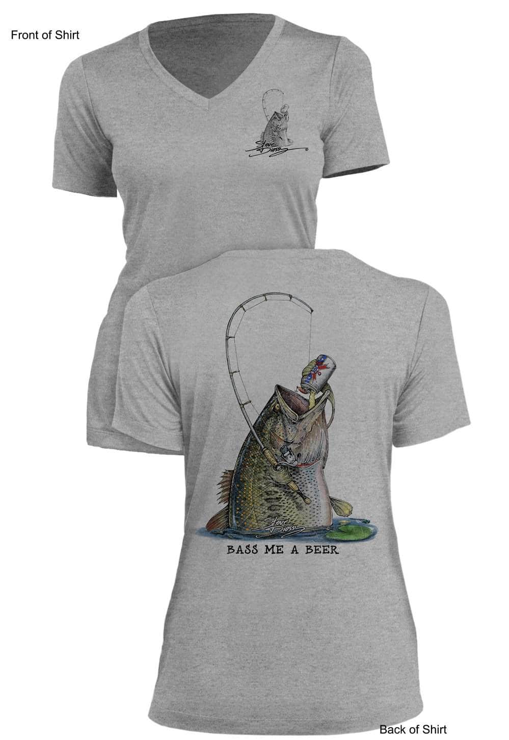 Bass Me A Beer - Ladies Short Sleeve V-Neck-100% Polyester