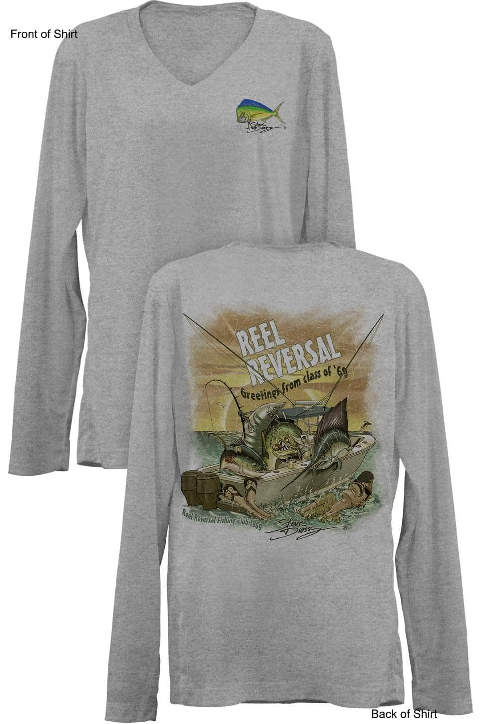 Reel Reversal- Ladies Long Sleeve V-Neck-100% Polyester