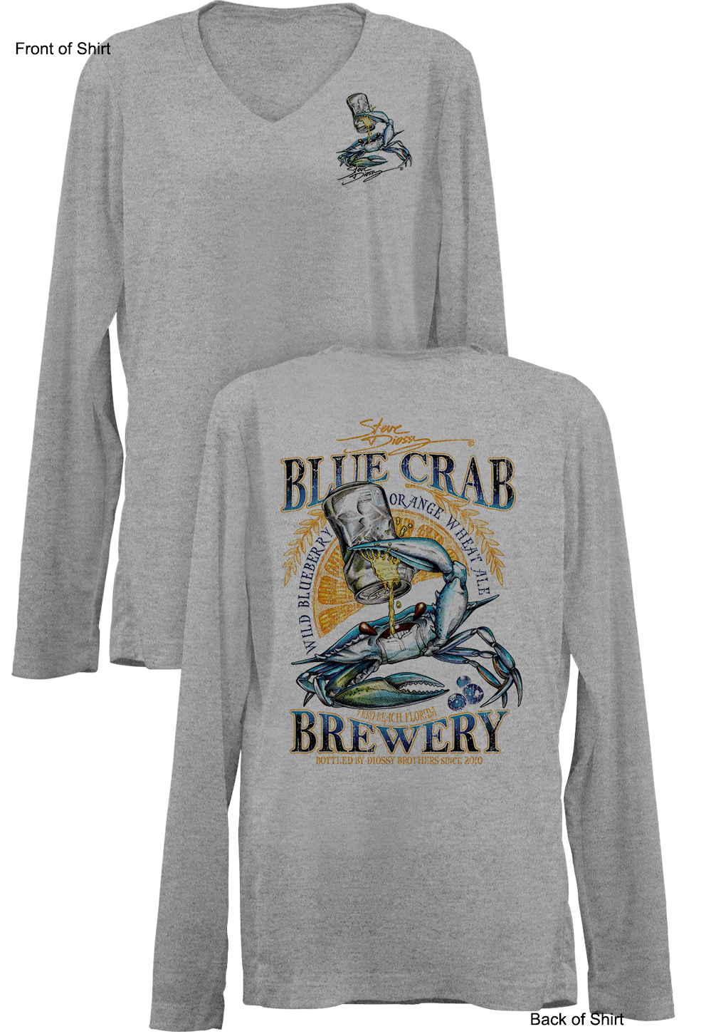 Blue Crab Brew- Ladies Long Sleeve V-Neck-100% Polyester