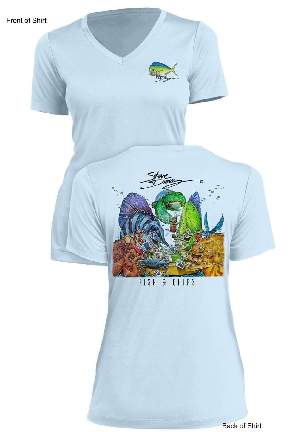 Fish N' Chips- Ladies Short Sleeve V-Neck-100% Polyester