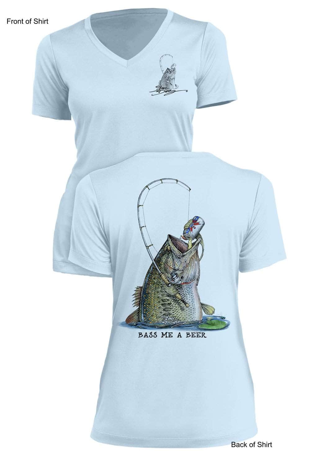 Bass Me A Beer - Ladies Short Sleeve V-Neck-100% Polyester