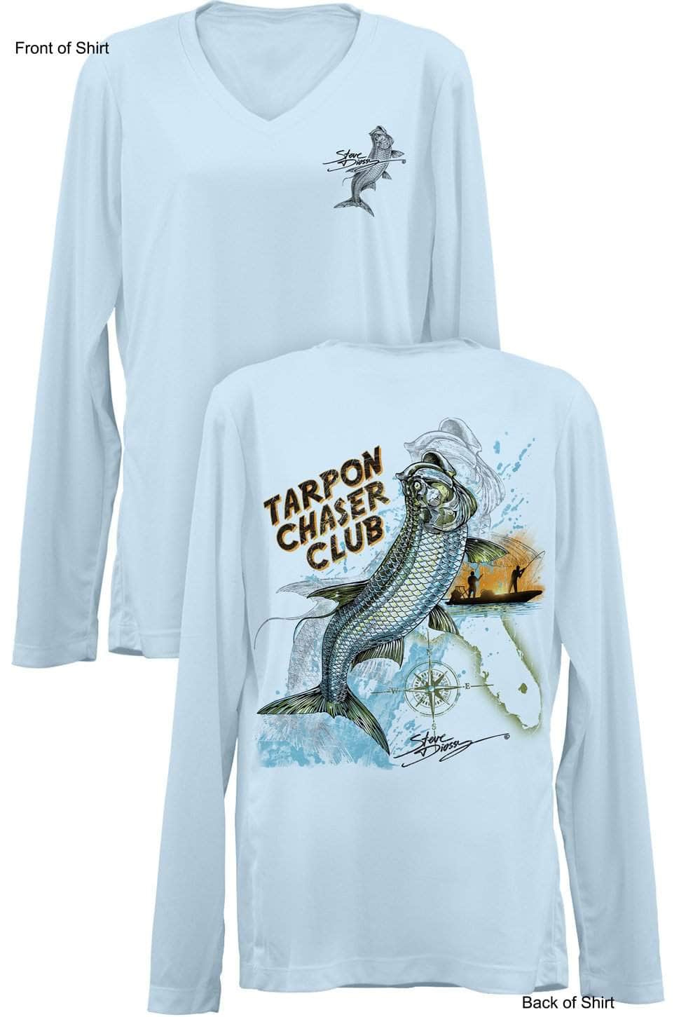 Tarpon Chaser- Ladies Long Sleeve V-Neck-100% Polyester