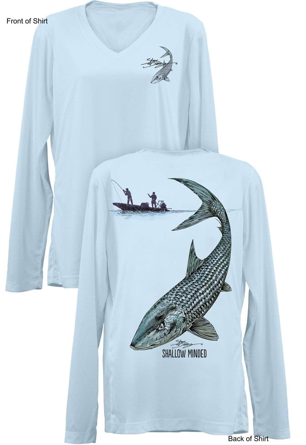 Shallow Minded Bonefish- Ladies Long Sleeve V-Neck-100% Polyester