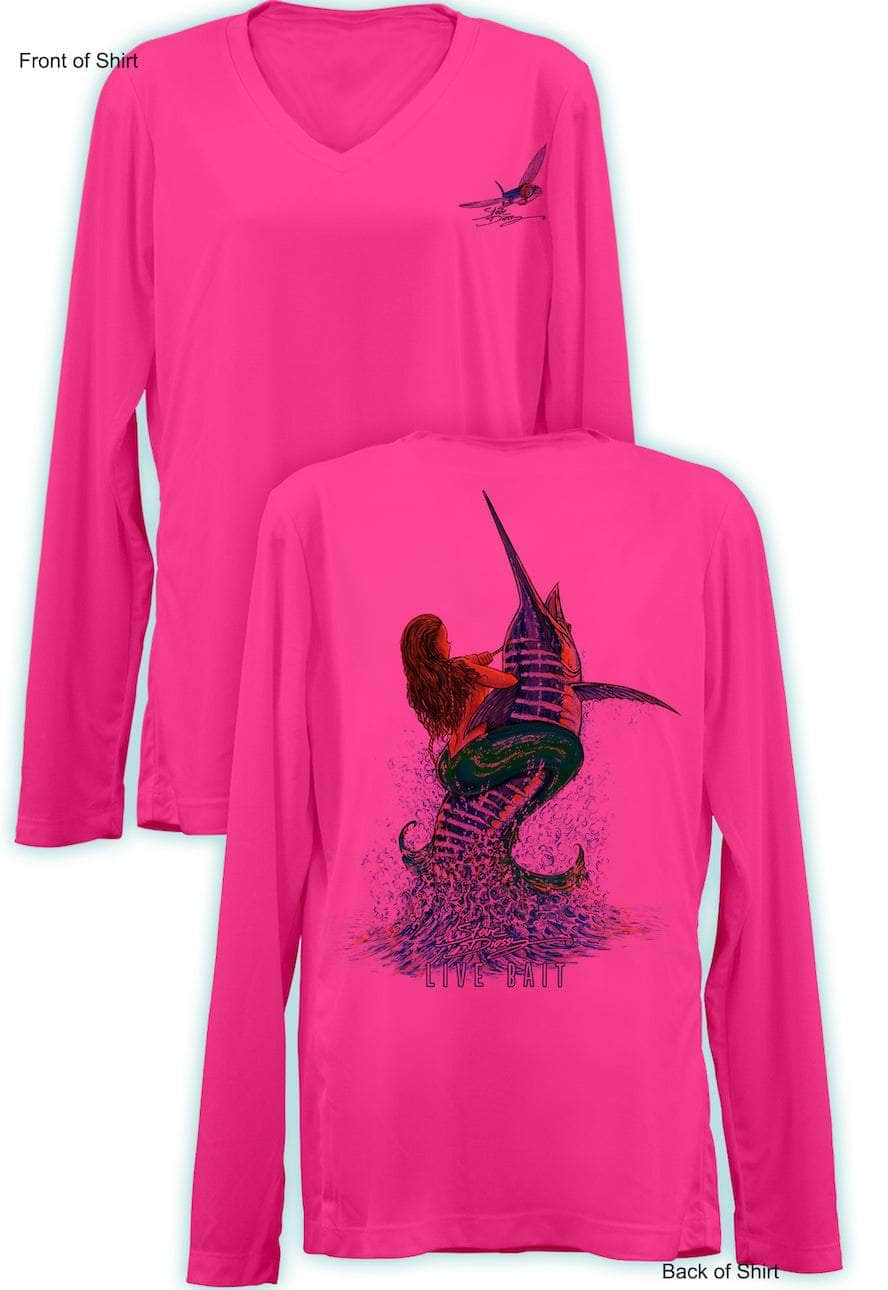 Live Bait- Ladies Long Sleeve V-Neck-100% Polyester