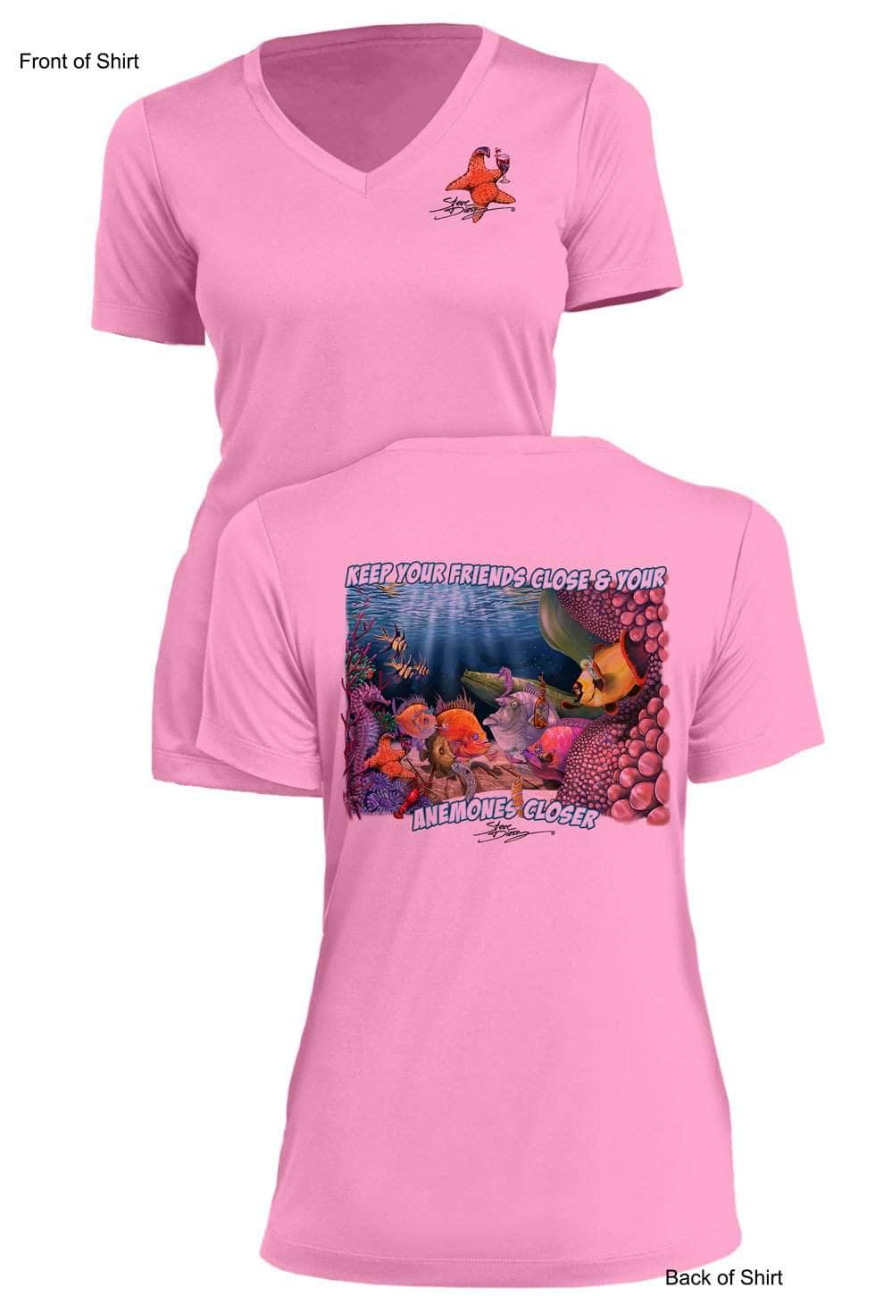 Anemones Closer- Ladies Short Sleeve V-Neck-100% Polyester