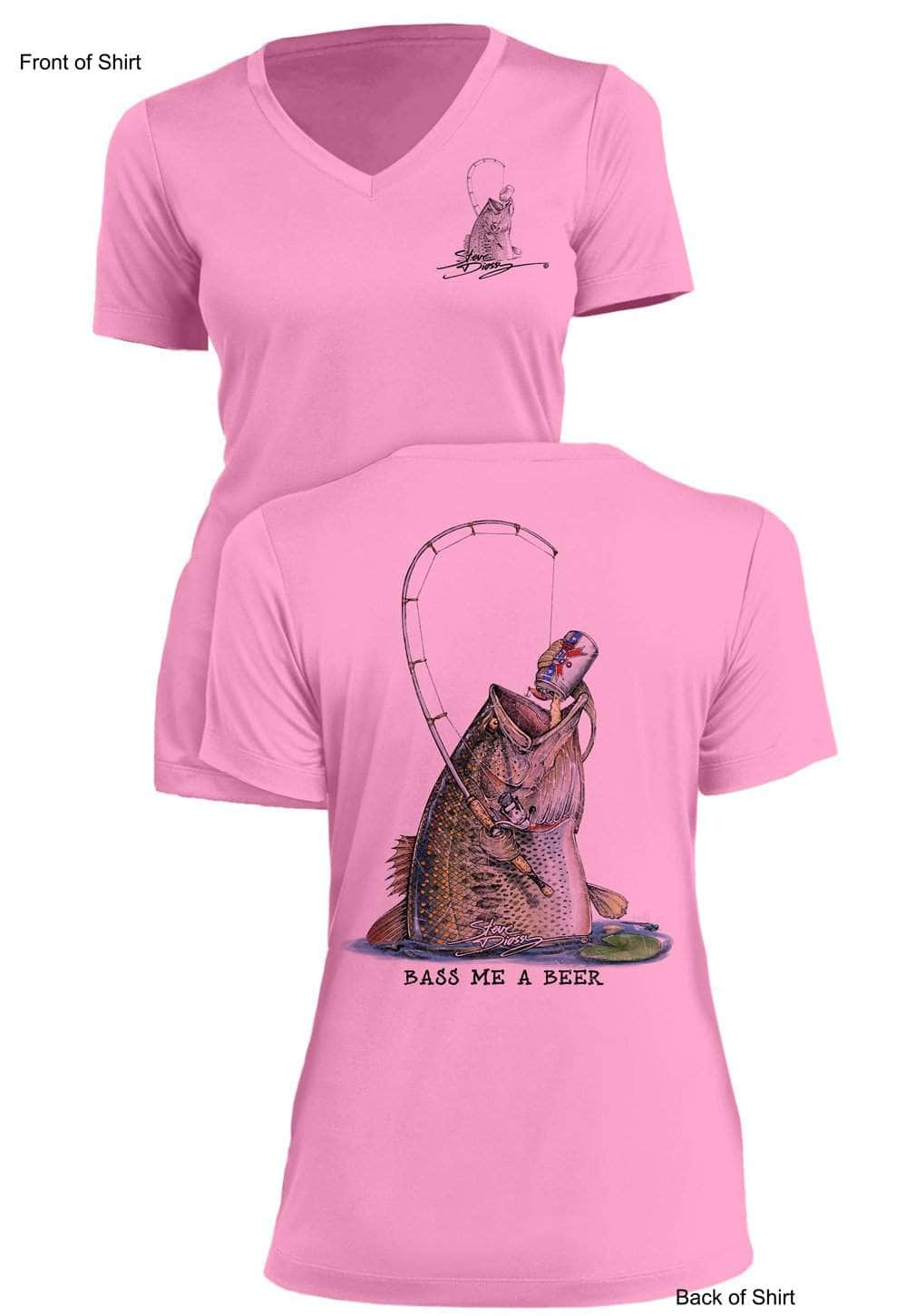 Bass Me A Beer - Ladies Short Sleeve V-Neck-100% Polyester