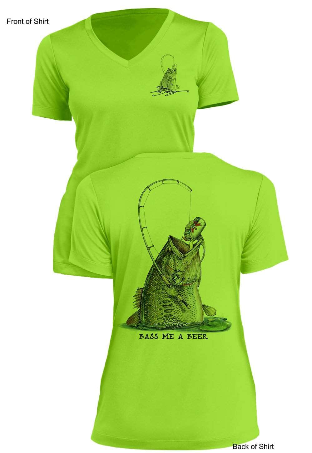 Bass Me A Beer - Ladies Short Sleeve V-Neck-100% Polyester