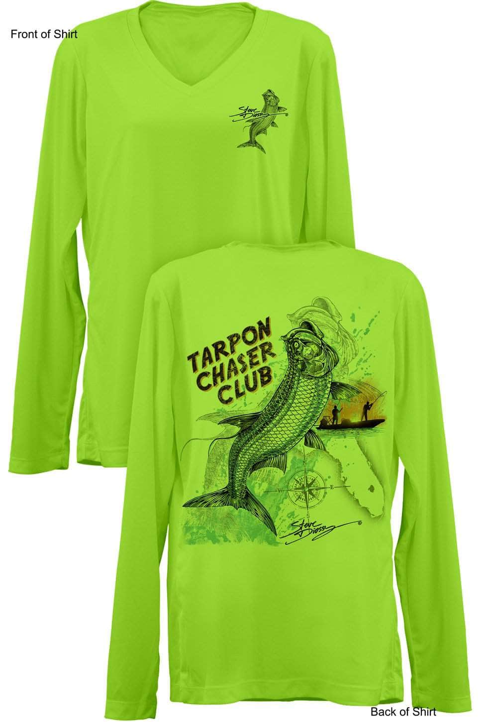 Tarpon Chaser- Ladies Long Sleeve V-Neck-100% Polyester