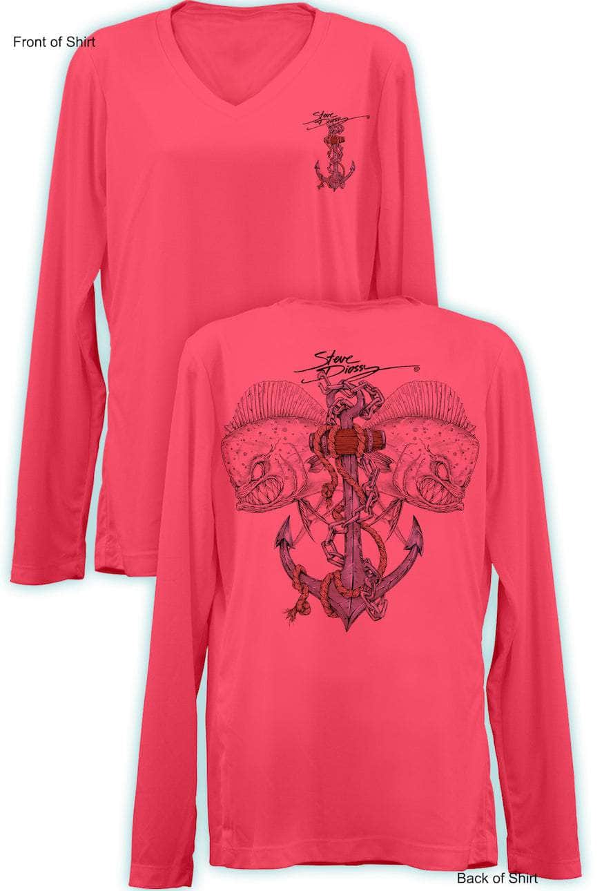 Mahi Anchor- Color- Ladies Long Sleeve V-Neck-100% Polyester