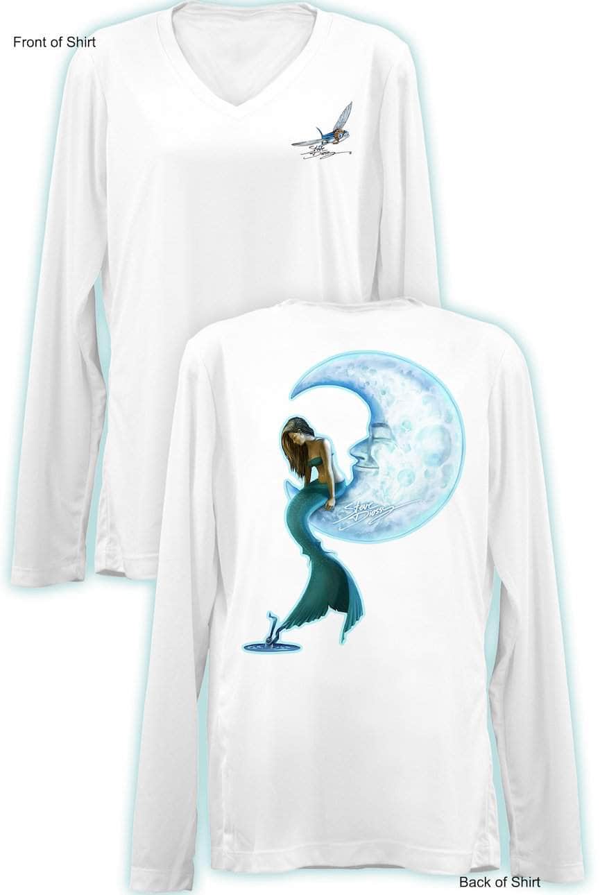 Mermaid in the Moon- Ladies Long Sleeve V-Neck-100% Polyester