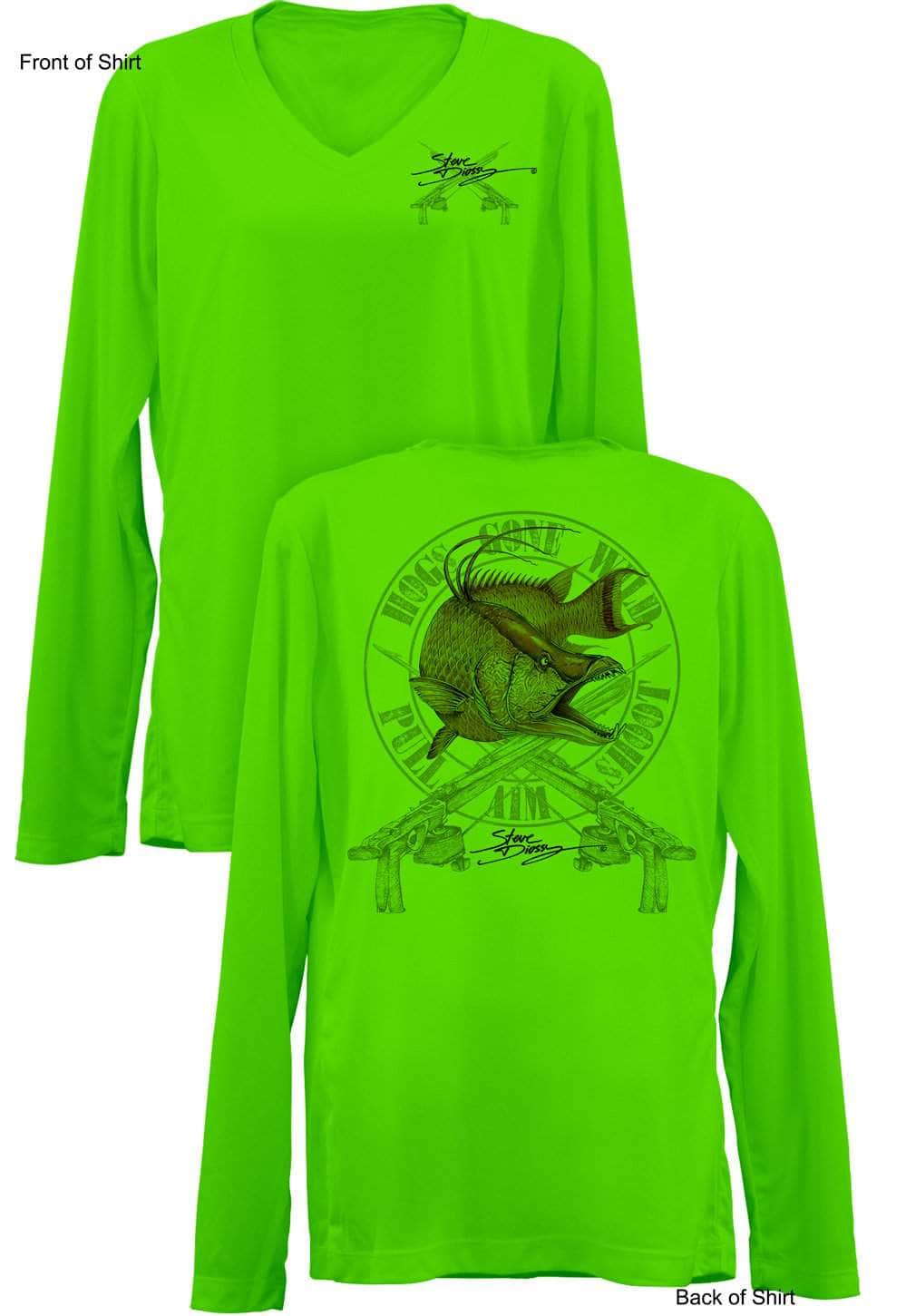 Hogs Gone Wild- Ladies Long Sleeve V-Neck-100% Polyester
