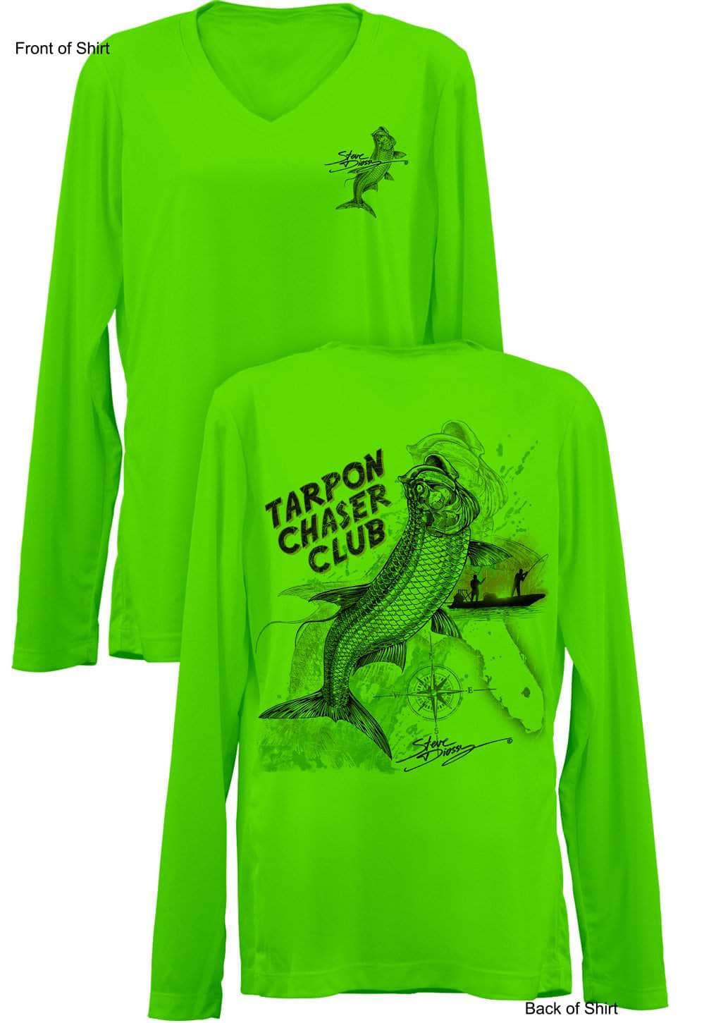 Tarpon Chaser- Ladies Long Sleeve V-Neck-100% Polyester