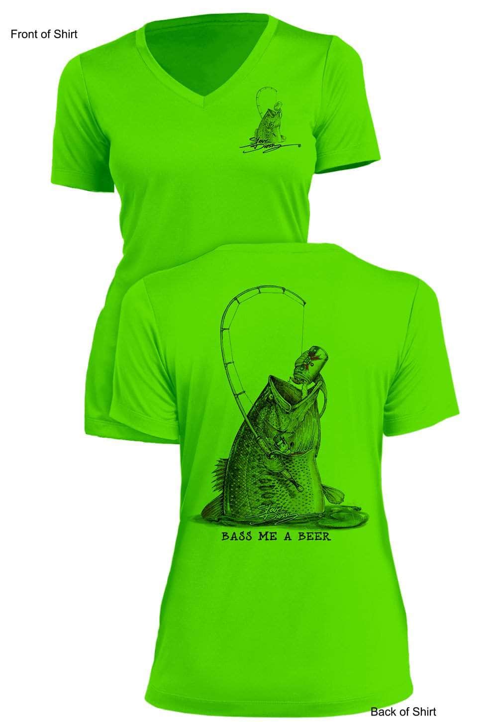 Bass Me A Beer - Ladies Short Sleeve V-Neck-100% Polyester