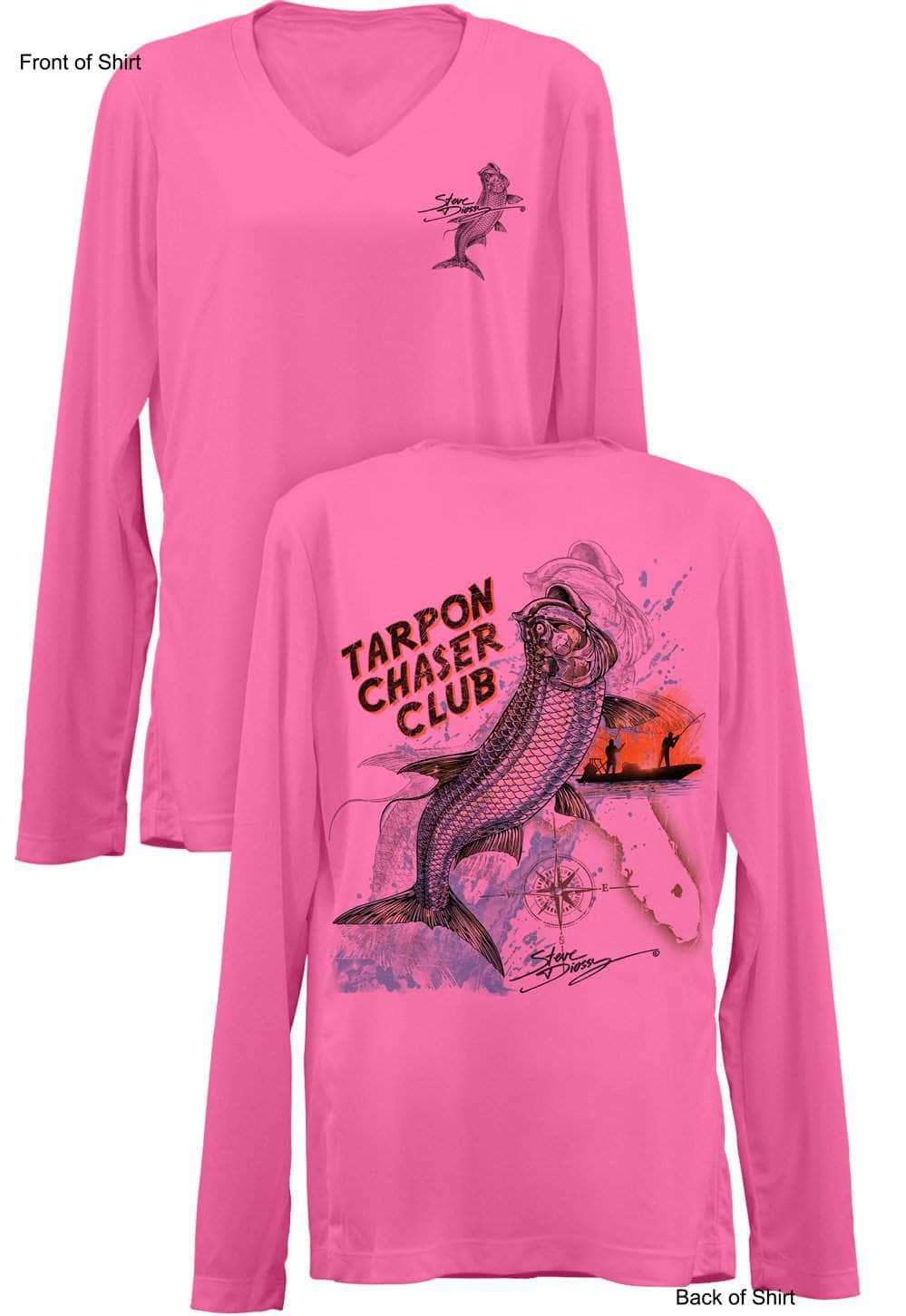 Tarpon Chaser- Ladies Long Sleeve V-Neck-100% Polyester