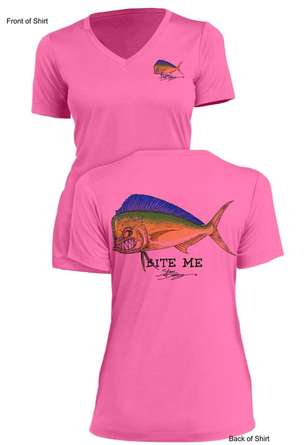 Bite Me Mahi - Ladies Short Sleeve V-Neck-100% Polyester