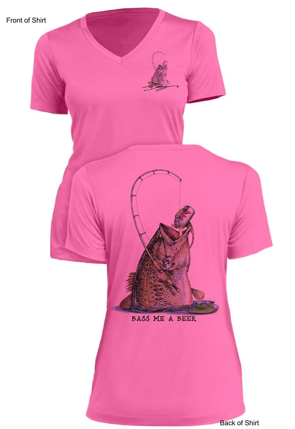 Bass Me A Beer - Ladies Short Sleeve V-Neck-100% Polyester