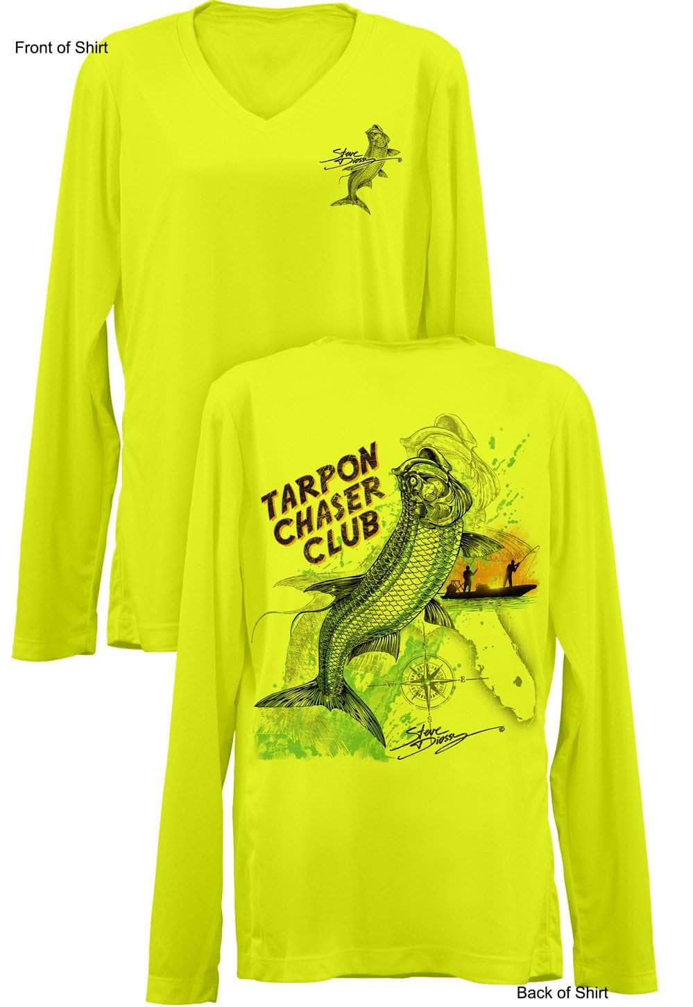 Tarpon Chaser- Ladies Long Sleeve V-Neck-100% Polyester