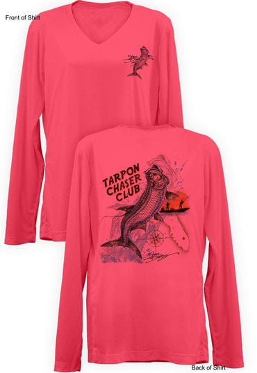 Tarpon Chaser- Ladies Long Sleeve V-Neck-100% Polyester